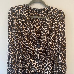 Zara Animal Print Long-Sleeve Mini Dress